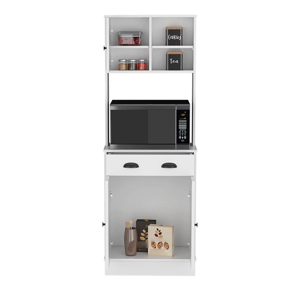 White Microwave Storage Stand with 3 Doors and Drawer D179488