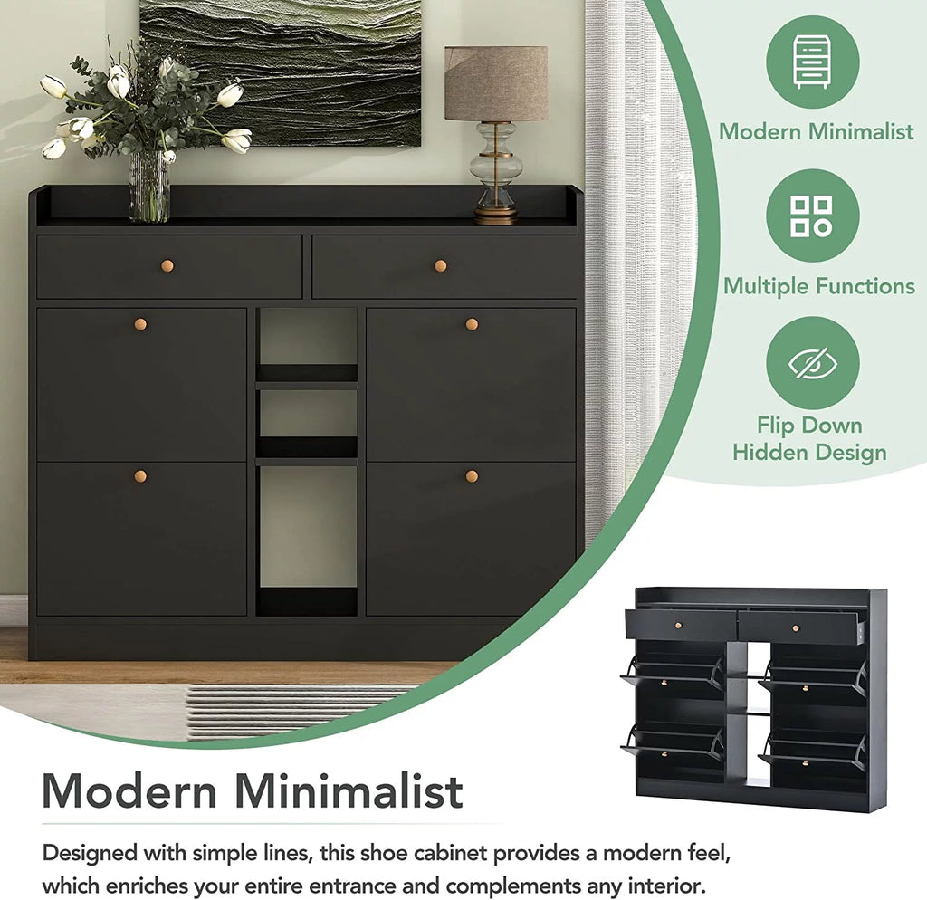 Black 4 Flip Drawer Shoe Storage Cabinet M659