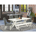 6-Piece Wooden Dining Table Set with Gray Smoke Linen Fabric Seat Chairs and Bench V3377