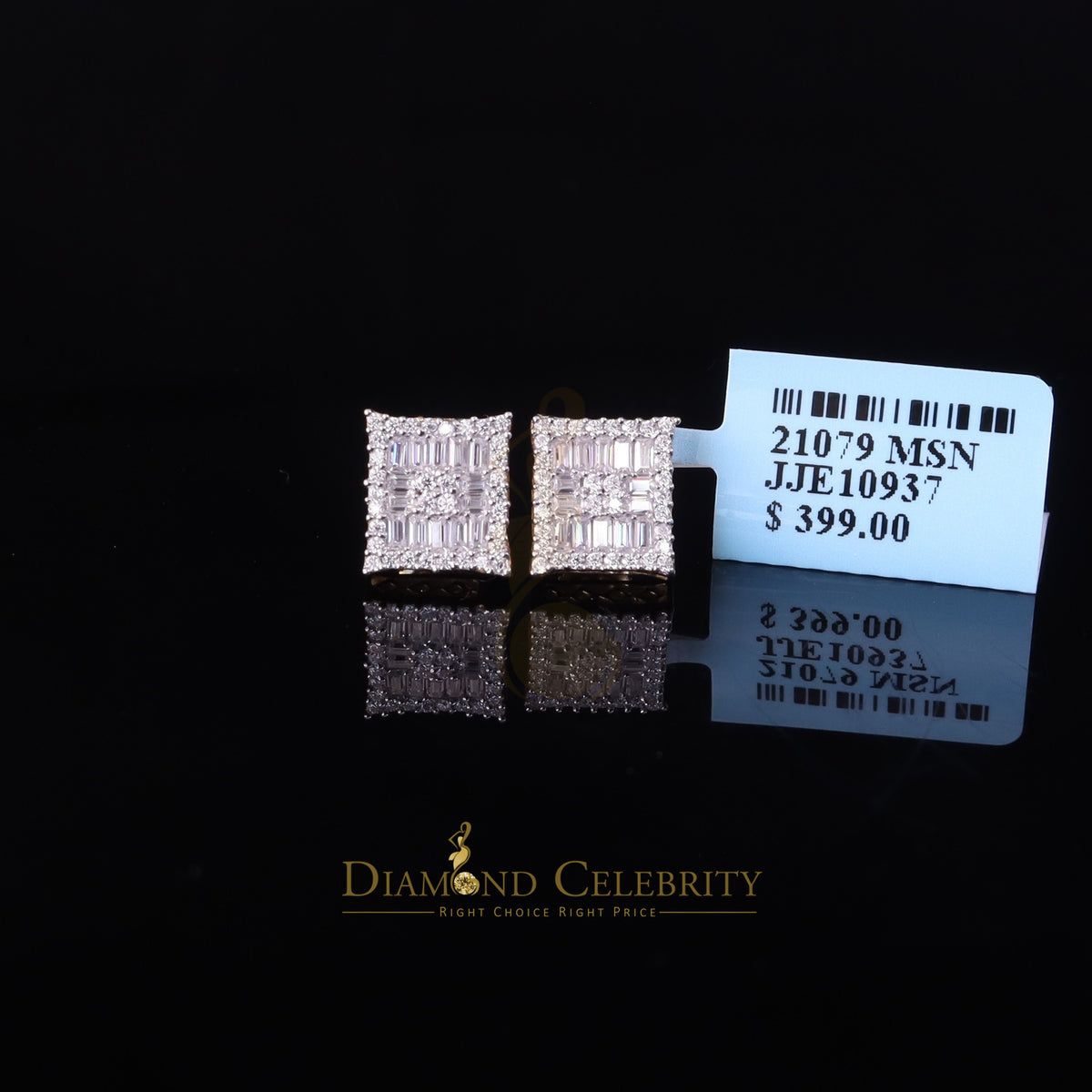 925 Silver Moissanite Baguette Stud Earrings P272