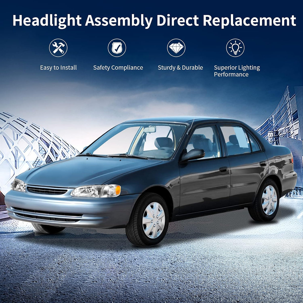 Headlight Assembly with Front Signal Lights Chrome Housing Clear Lens Amber Reflector F808488