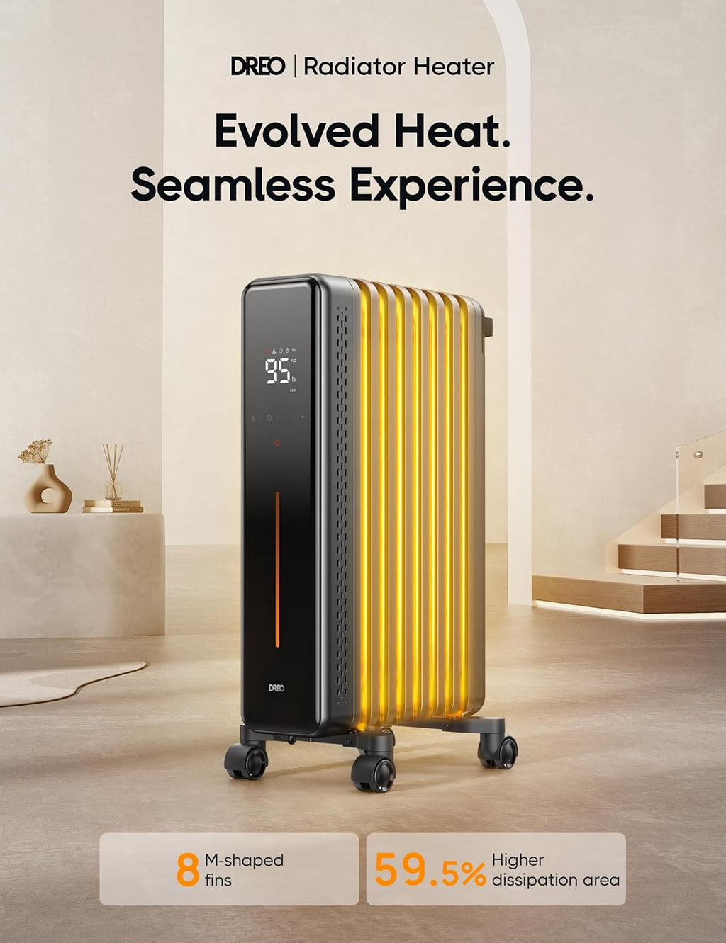 1500W Oil Filled Radiator Heater and 120° Oscillating Wall Mount Electric Space Heater Bundle G667618