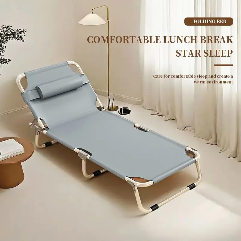 Portable Folding Camping Cot, Oversize Adjustable 5-Position Reclining Lounge Chairs with Pillow, Heavy Duty Oxford Cloth 600D with Mattress Gray G628