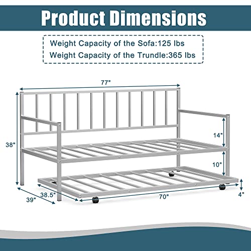 Silver Metal Twin Daybed with Trundle L409733