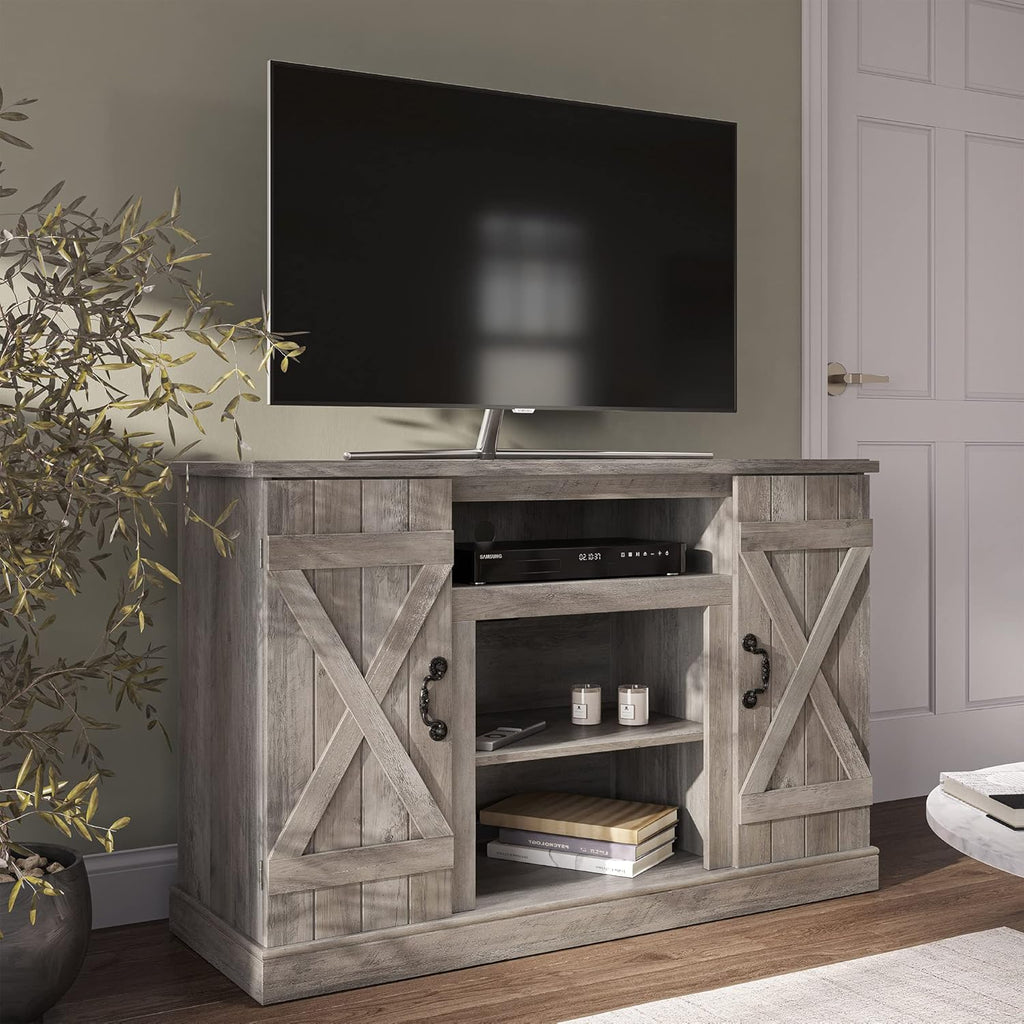 Industrial Electric Fireplace TV Stand with Open Storage Shelves A1213