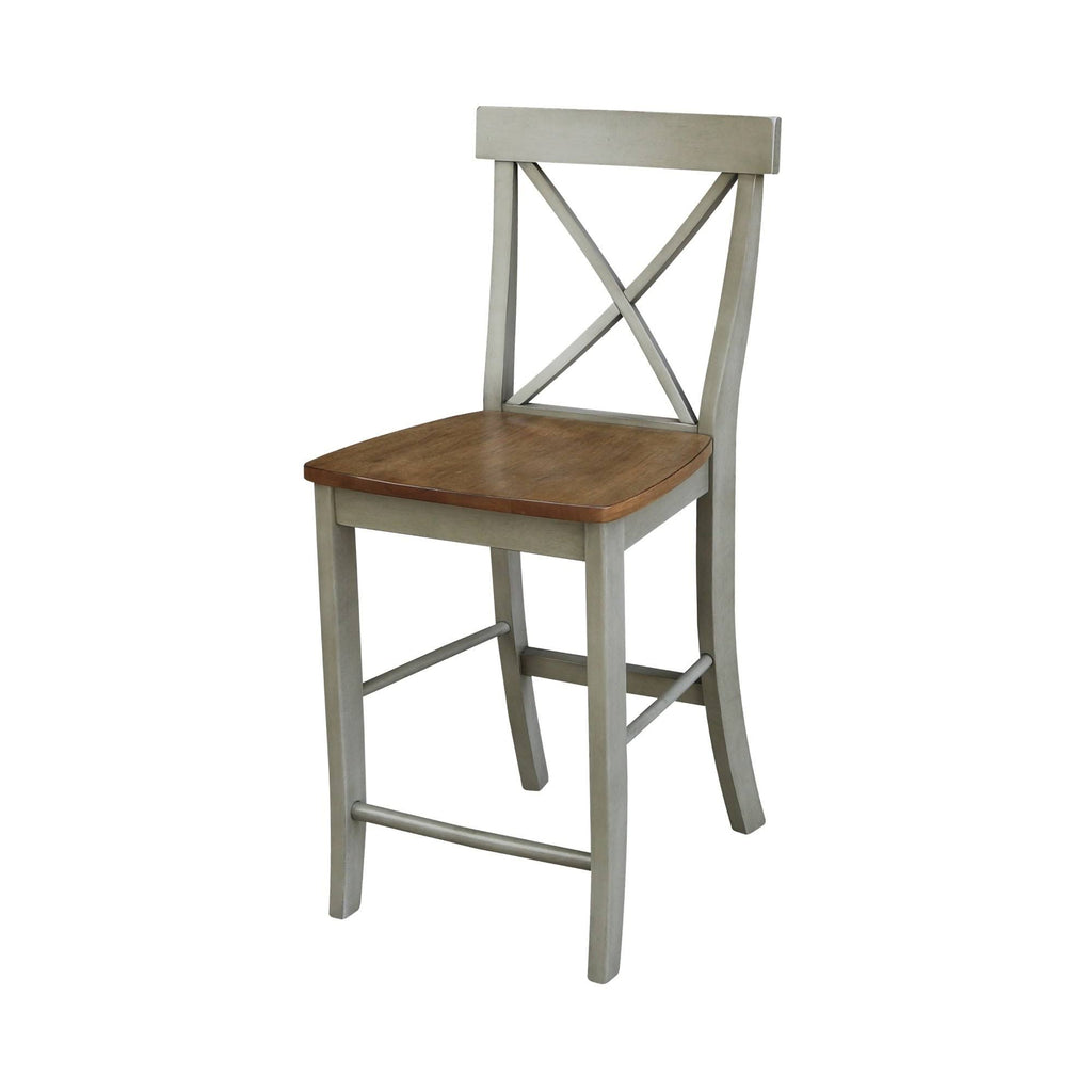 30 in. Round Pedestal Gathering Table with 2 Counter Height Stools Hickory F5859