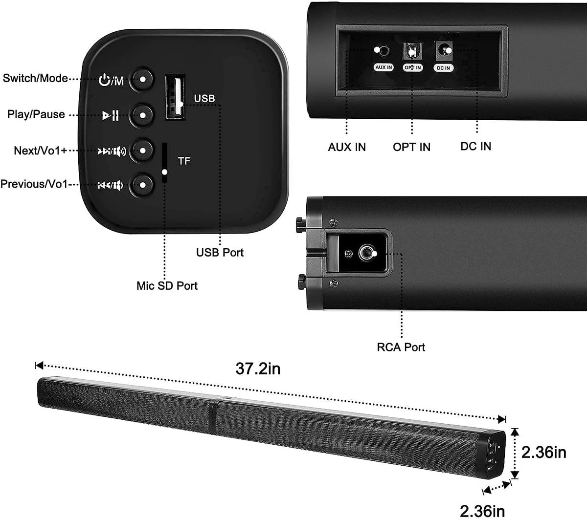 37-Inch Bluetooth Sound Bar with Surround Sound T211