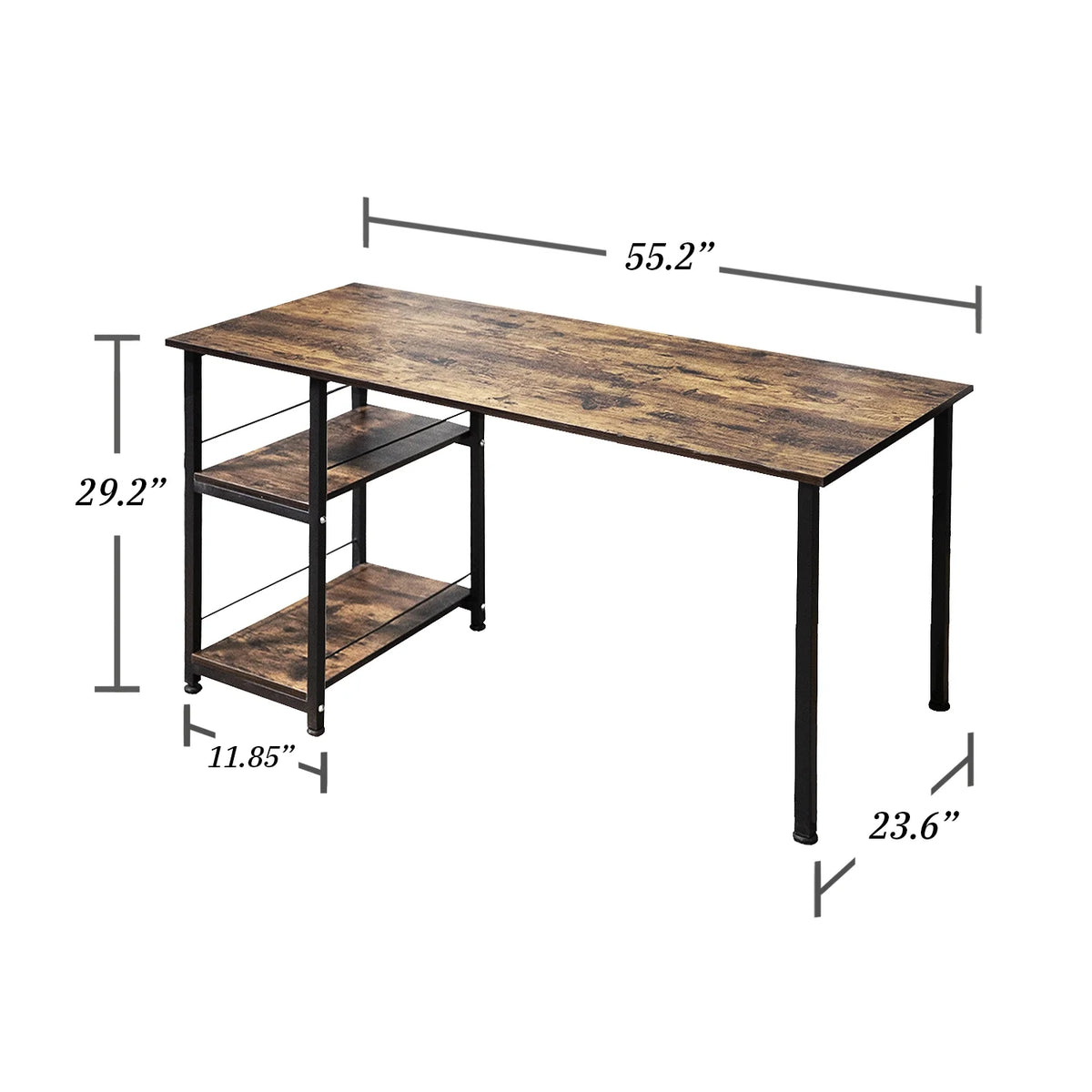 Computer Desk with 2 Tiers Shelves Metal Legs K92001