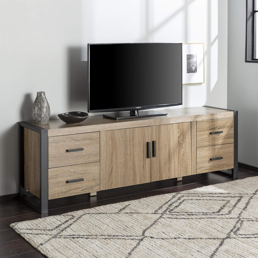 70 Inch Charcoal Wood TV Stand with Cabinet Doors K142