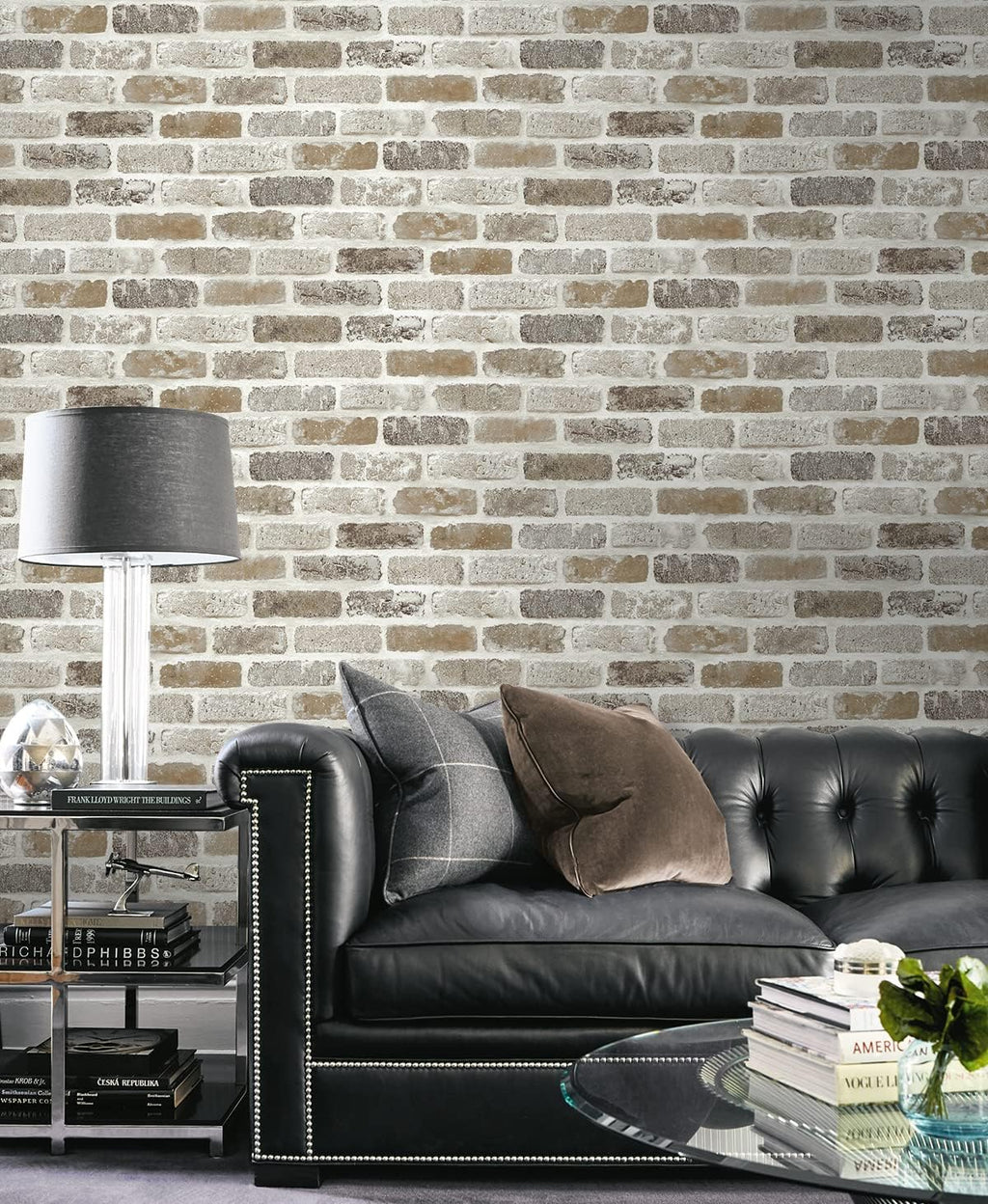 Washed Faux Brick Peel and Stick Wallpaper N596