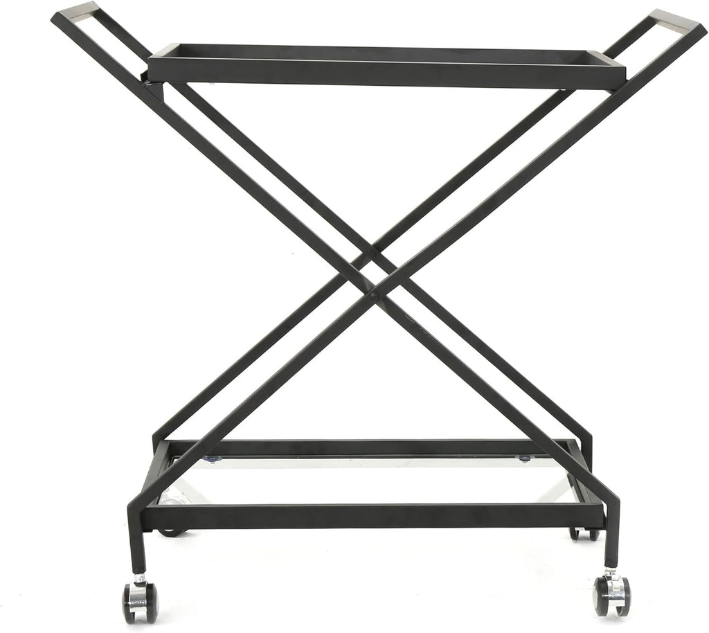 Black Industrial Iron Bar Cart with Tempered Glass Shelves W8750