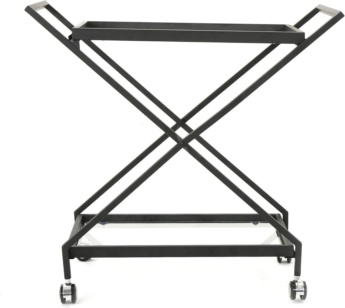Black Industrial Iron Bar Cart with Tempered Glass Shelves W8750