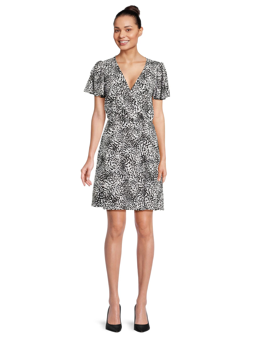 Flutter Sleeve Faux Wrap Dress P9089