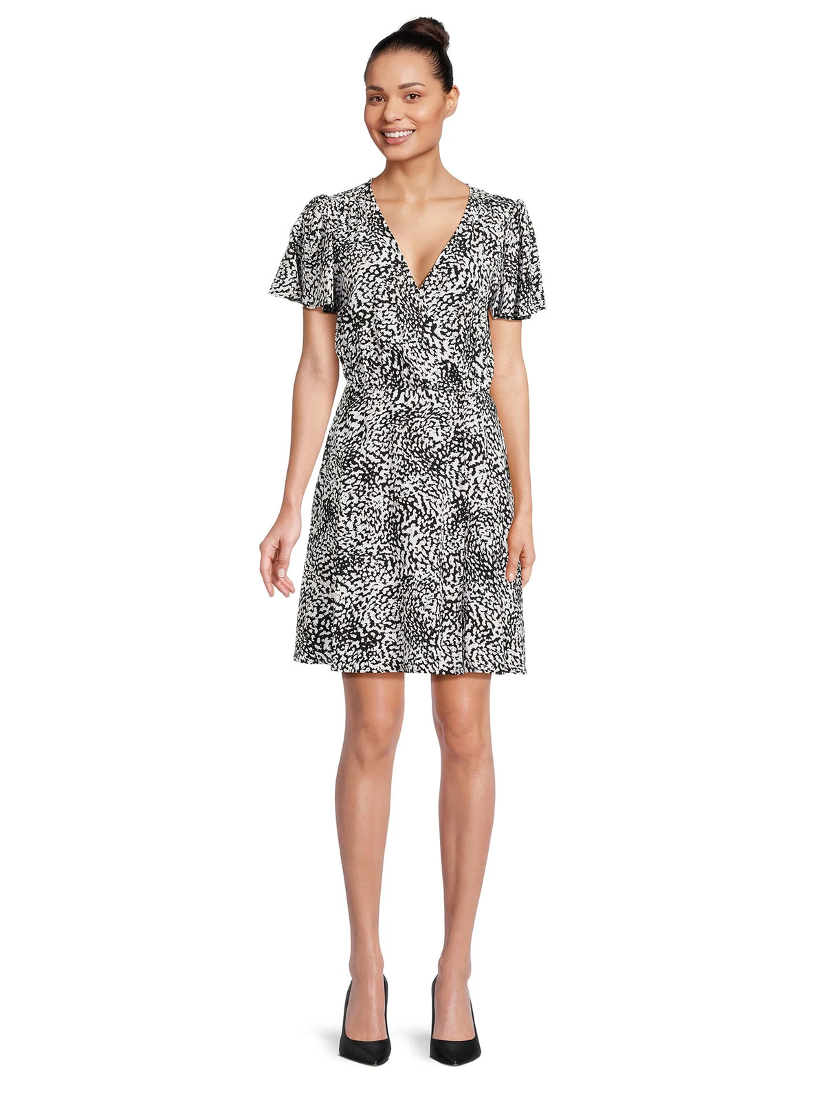 Flutter Sleeve Faux Wrap Dress P9089