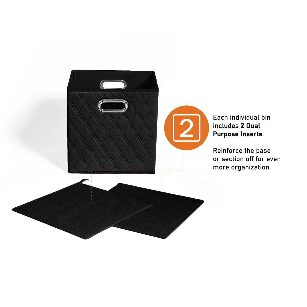 Small 11-inch Black Foldable Faux Leather Storage Cube Bins Set of Four with Handles Q96313