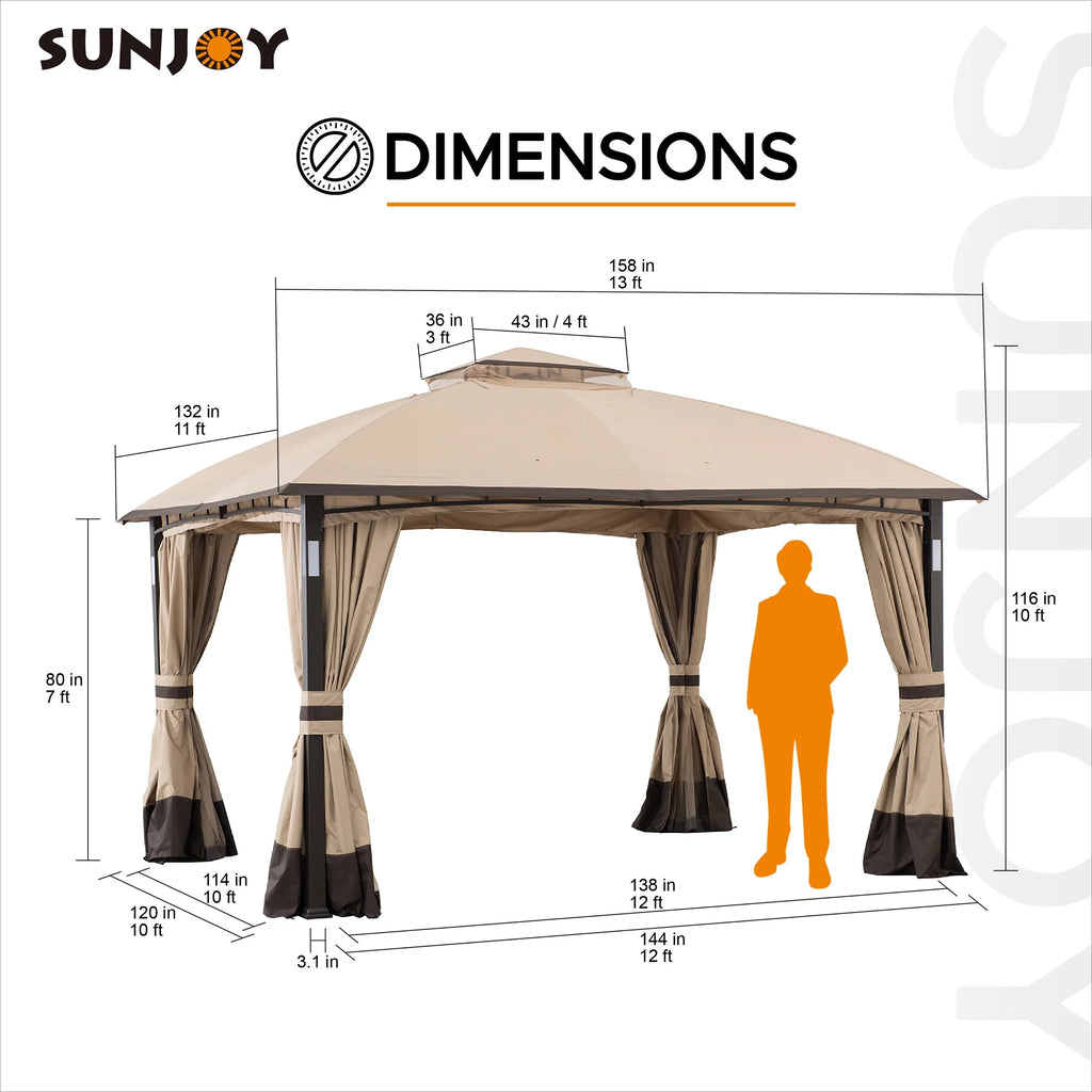 Tan and Brown 10 ft. x 12 ft. Gazebo with LED Lighting and Bluetooth Sound L678