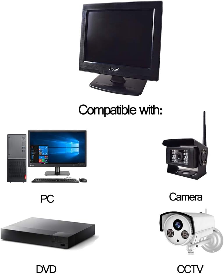 12 Inch LCD Security CCTV Monitor VGA HDMI AV BNC 4:3 HD Display LED Backlight Screen with USB Drive Player 800x600 Resolution Built-in Speaker Audio in/Out G3415