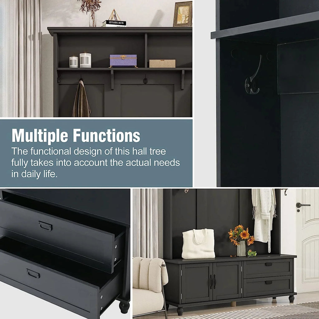 Black Hall Tree with Storage Cabinet and 2 Drawers F177833