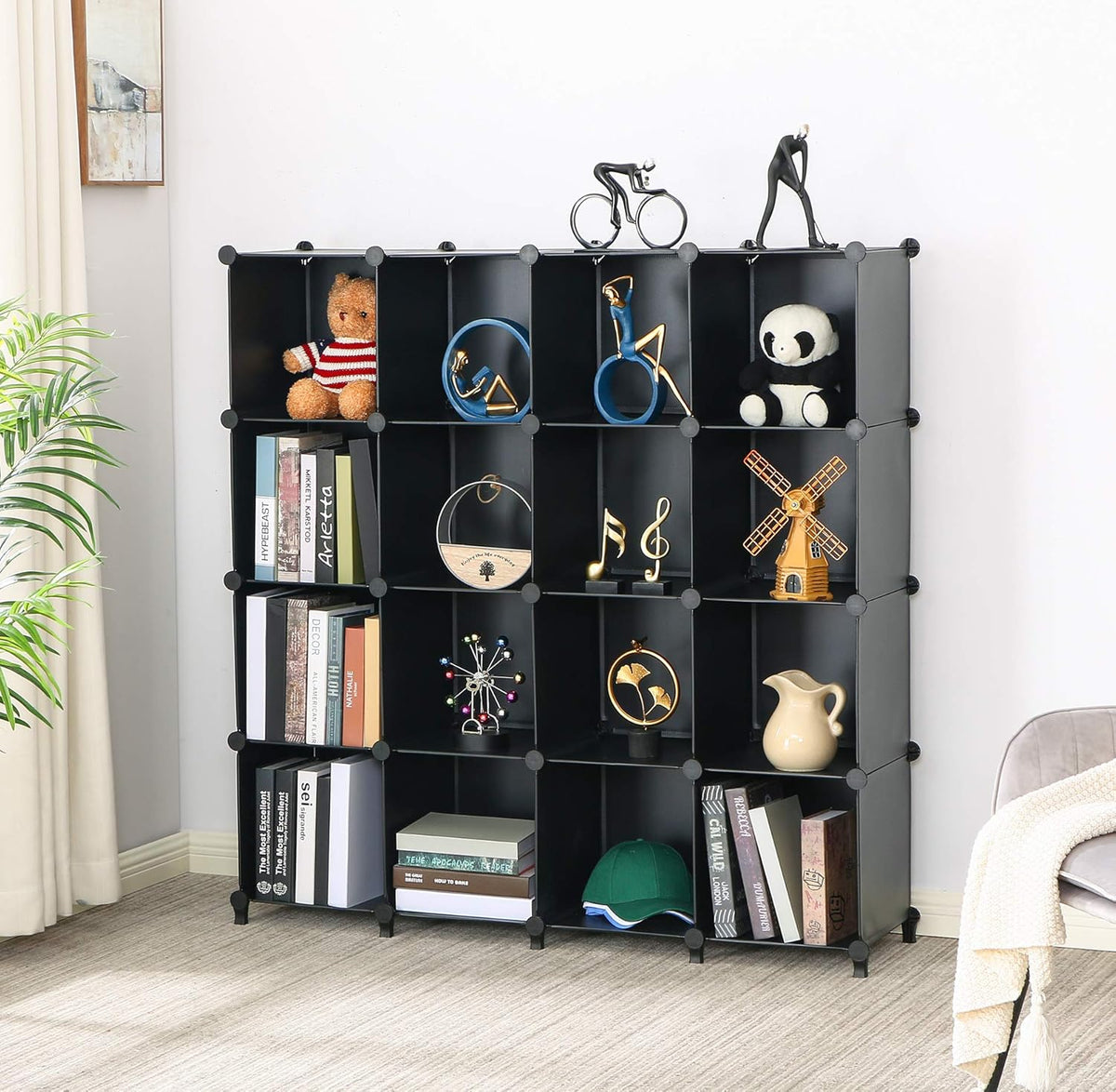 16-Cube Plastic Storage Cabinet Black Pack of 2 S2495