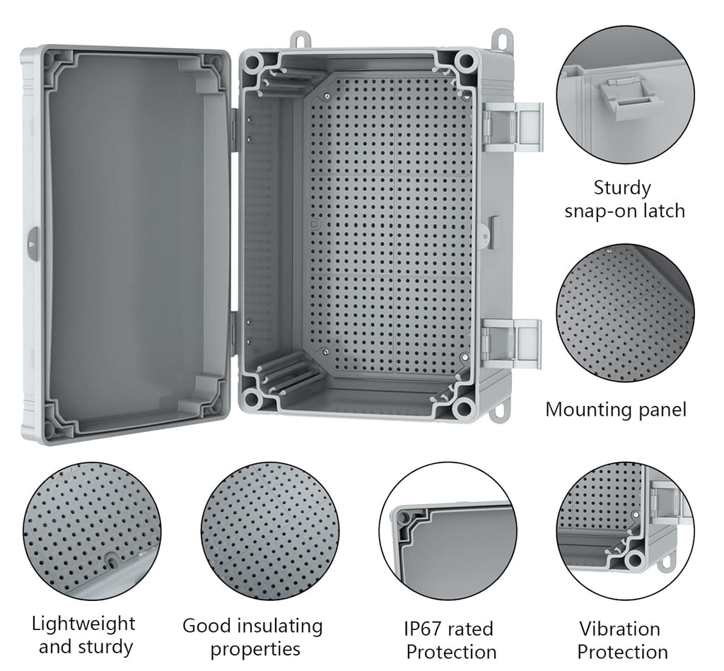 Hinged Cover Stainless Steel Latch Electrical Box Enclosure 400x300x170mm IP67 Waterproof ABS Plastic Enclosure W507