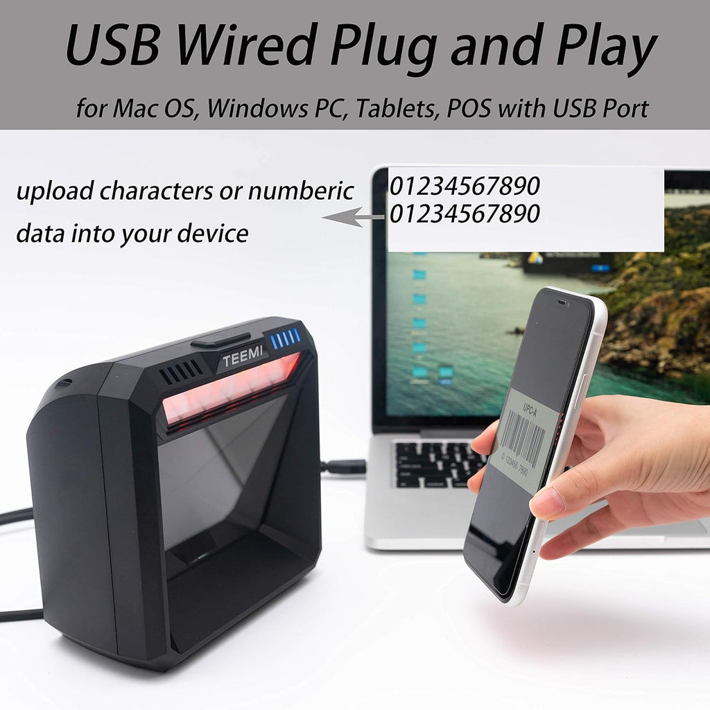 USB Wired Barcode Scanner with Large Scanning Window J792914