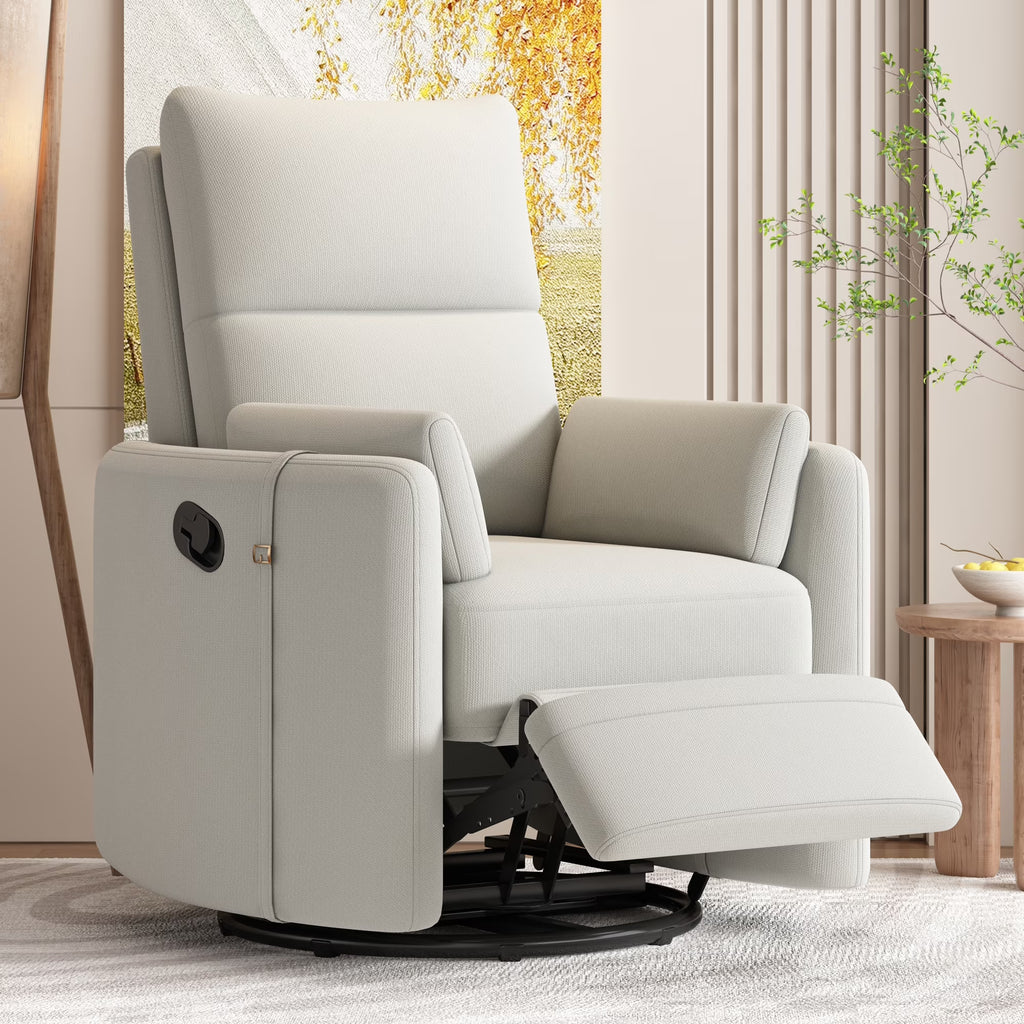 Beige Manual Swivel Glider Recliner Chair with Two Removable Pillows C420055