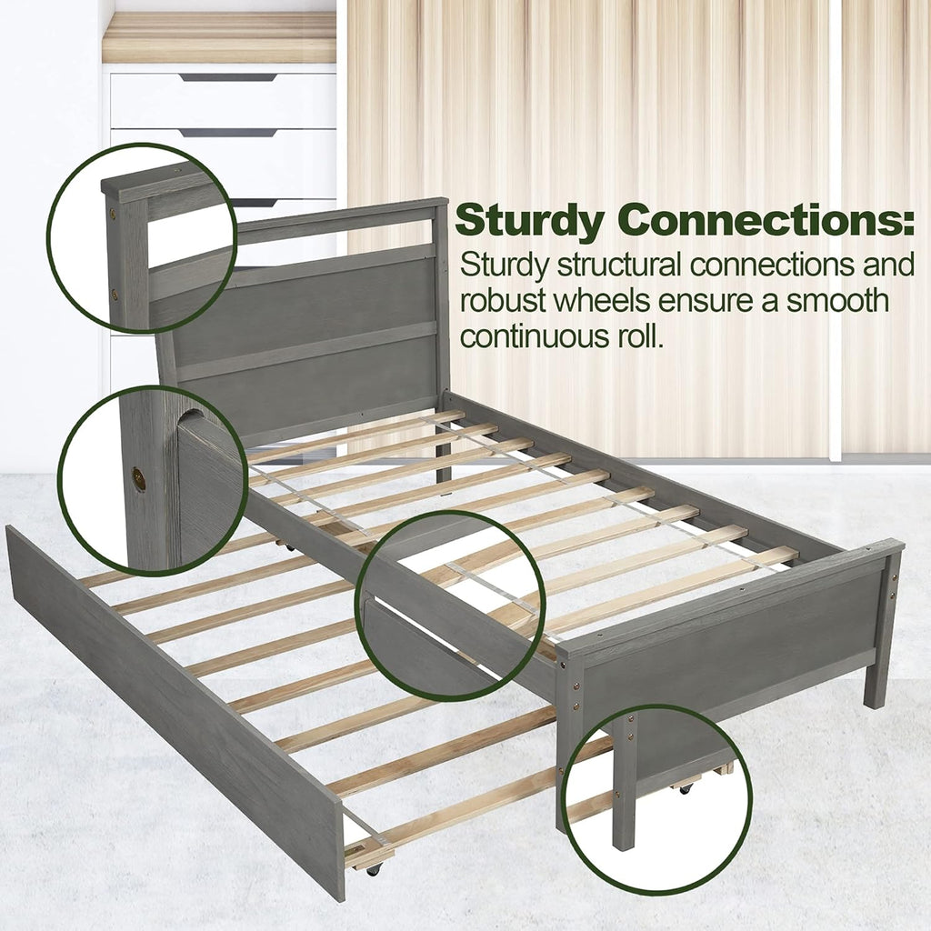 Twin Daybed with Trundle Pine Wood Bed Frame O896362