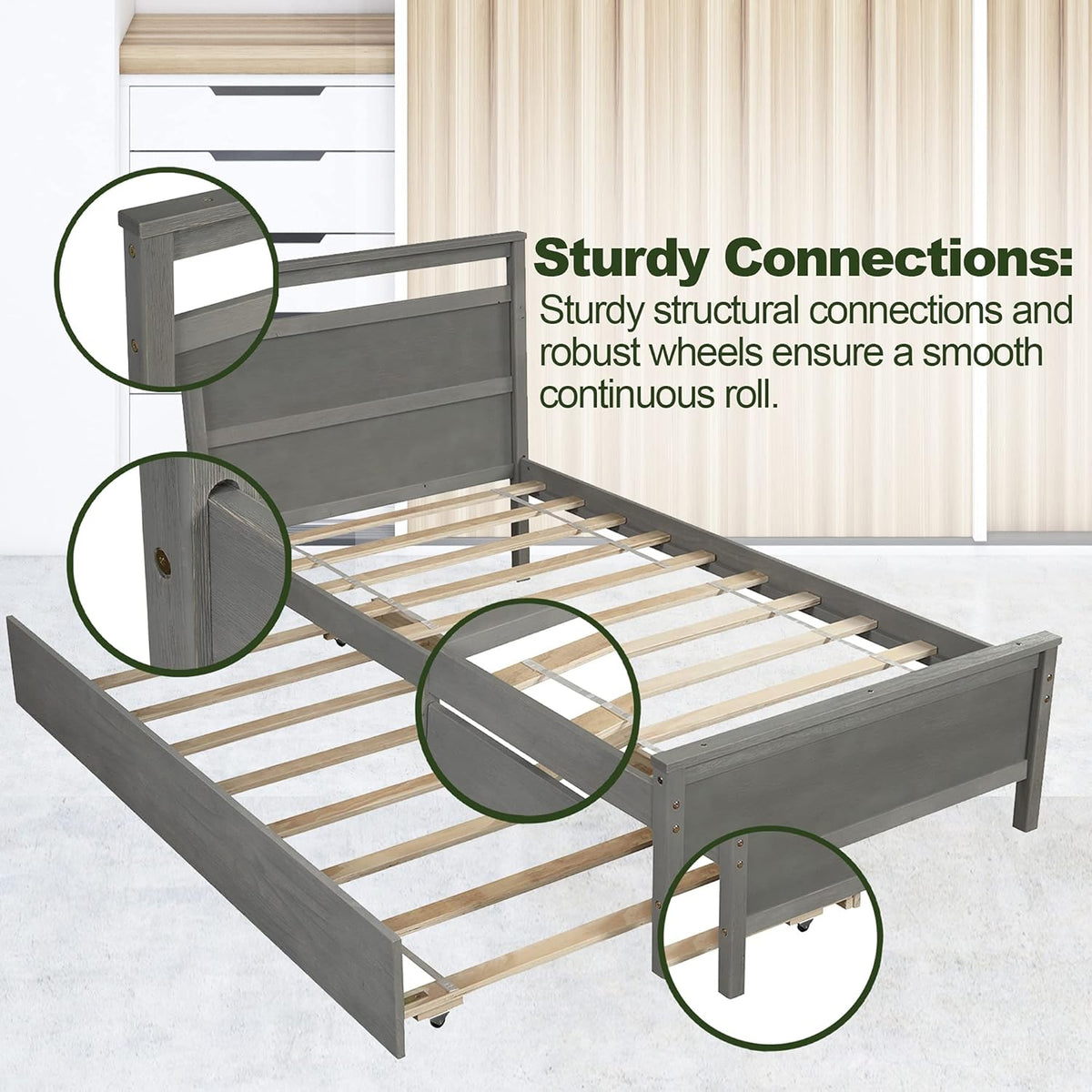 Twin Daybed with Trundle Pine Wood Bed Frame O896362