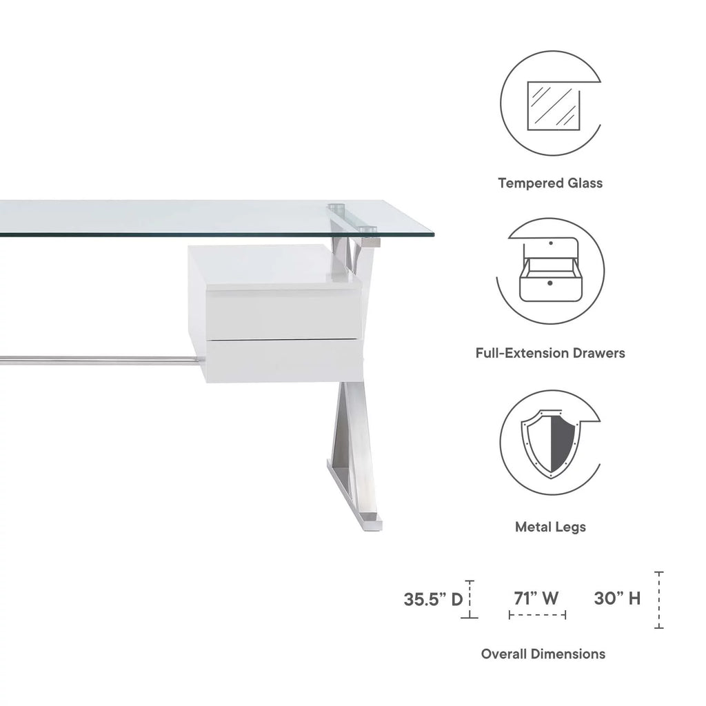 71" Glass Top Office Desk U4182