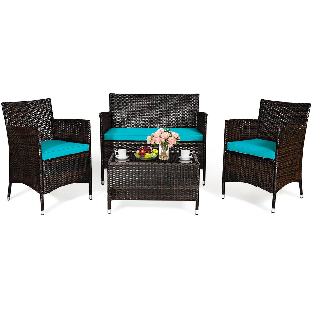 4PCS PE Rattan Wicker Patio Sofa Furniture Set With Cushion T2579