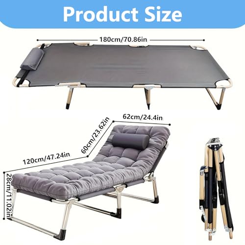 Portable Folding Camping Cot, Oversize Adjustable 5-Position Reclining Lounge Chairs with Pillow, Heavy Duty Oxford Cloth 600D with Mattress Gray G628
