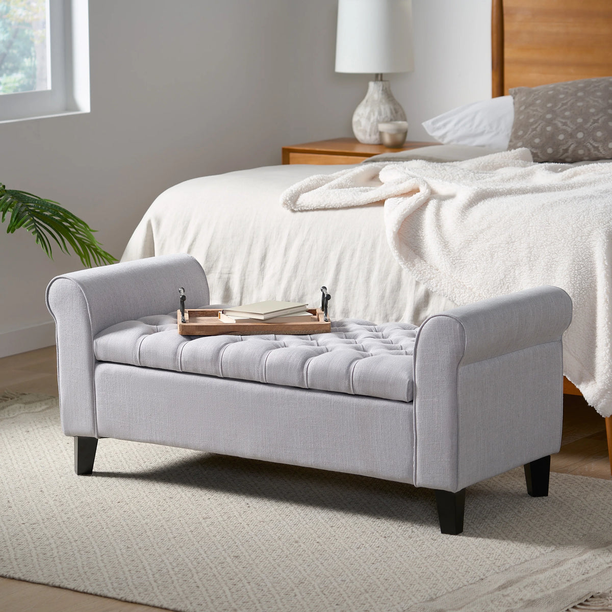 Light Gray and Dark Brown Fabric Storage Ottoman Bench C608852