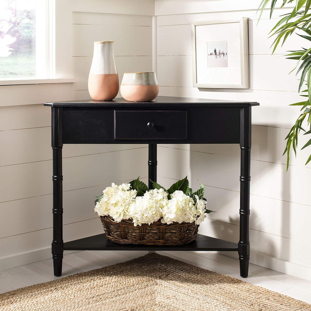 Distressed Black Corner Table S8816