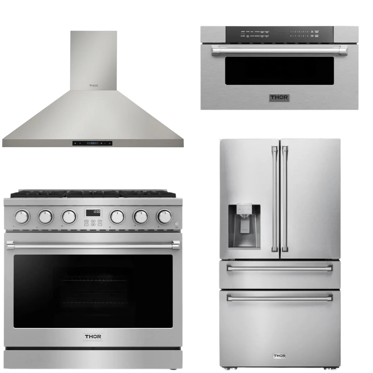 36 Gas Range, Range Hood, Refrigerator and Microwave T203891