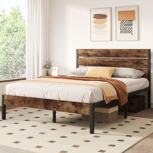 Rustic Brown Metal Full Bed Frame with Headboard and Footboard S98473