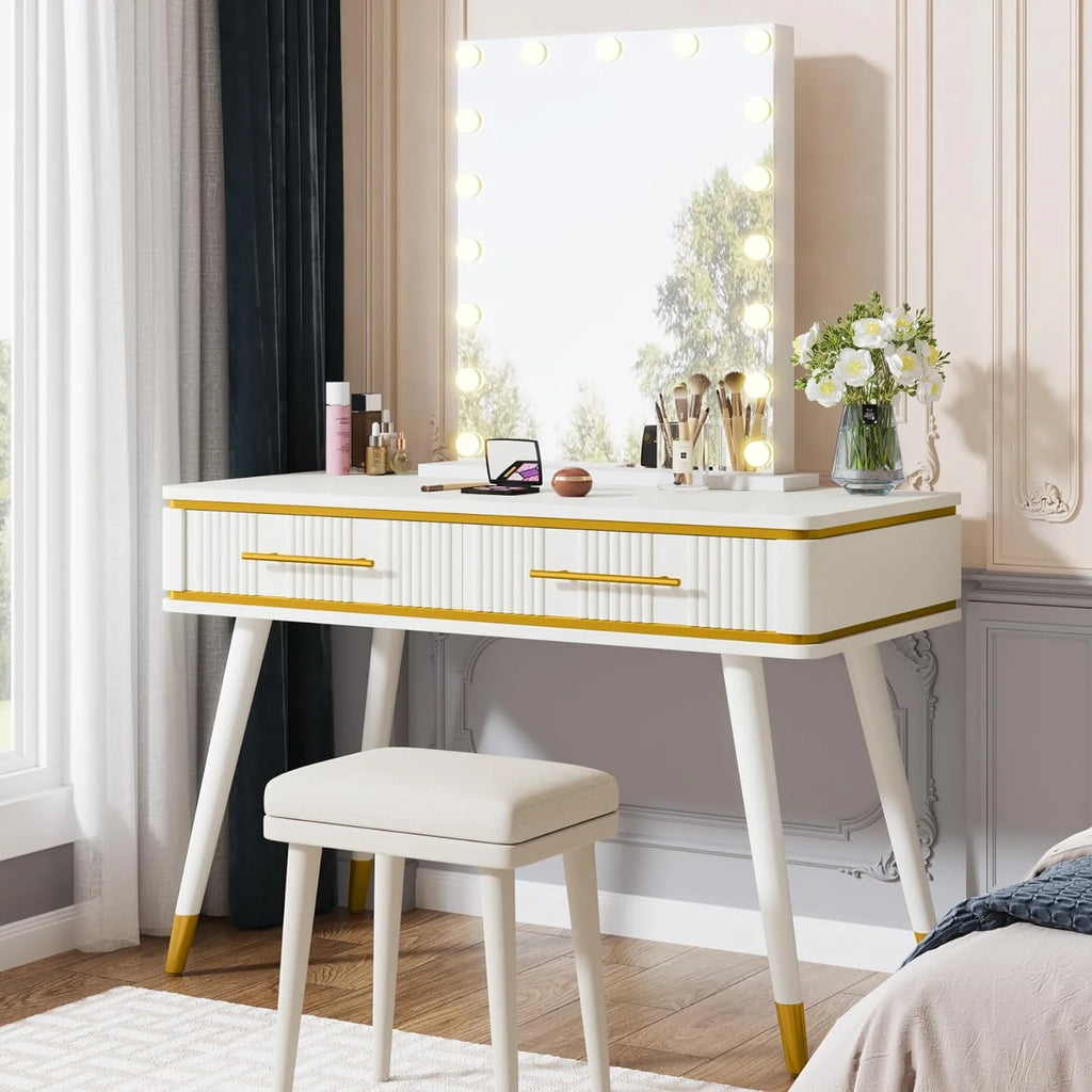 47" White Makeup Vanity Desk with 2 Drawers Y3297