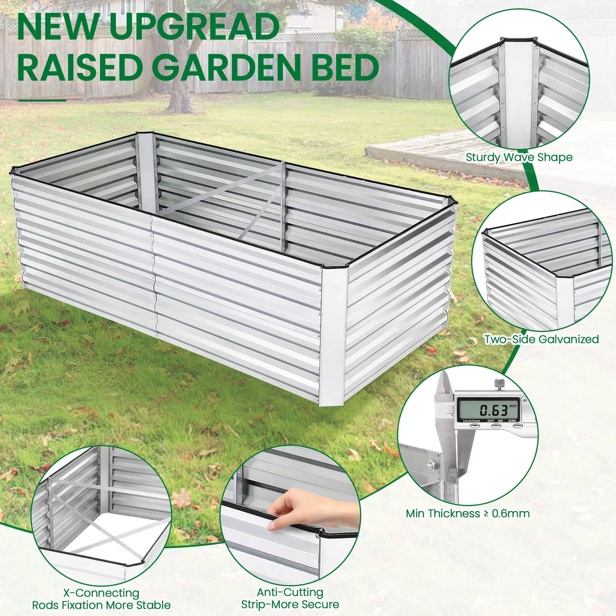 6x3x2ft Galvanized Steel Raised Garden Beds F5099