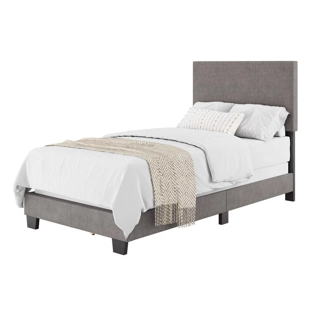 Gray Fabric Upholstered Twin Bed with Headboard H22095