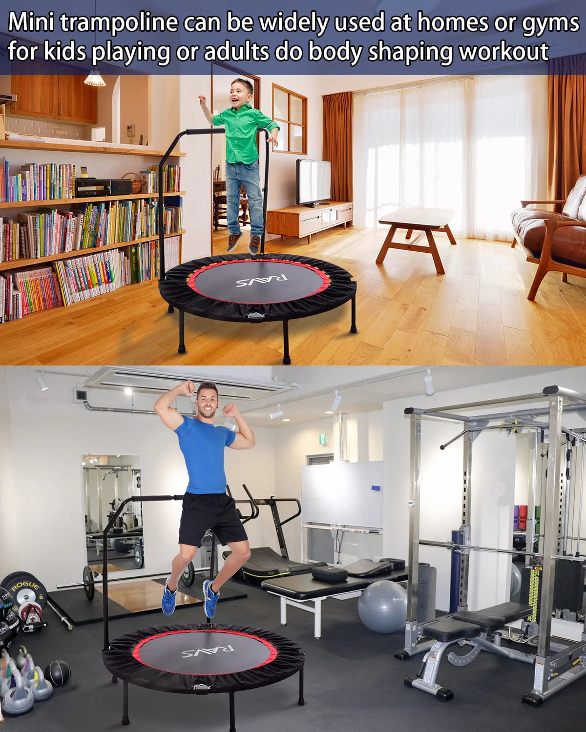 48'' Black Foldable Mini Fitness Trampoline with Handle C815377