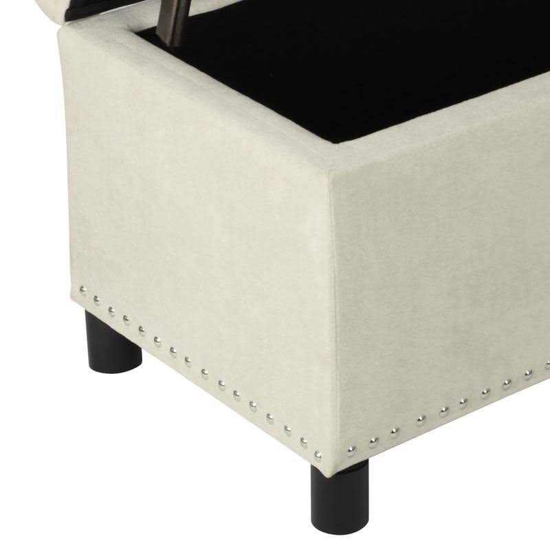 Beige Linen Storage Ottoman Bench with Nailhead Trim C182