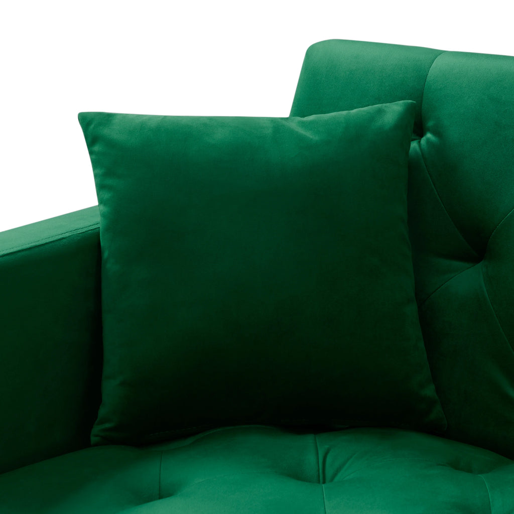 Dark Green Velvet Sectional Sleeper Sofa Bed with Ottoman J810531