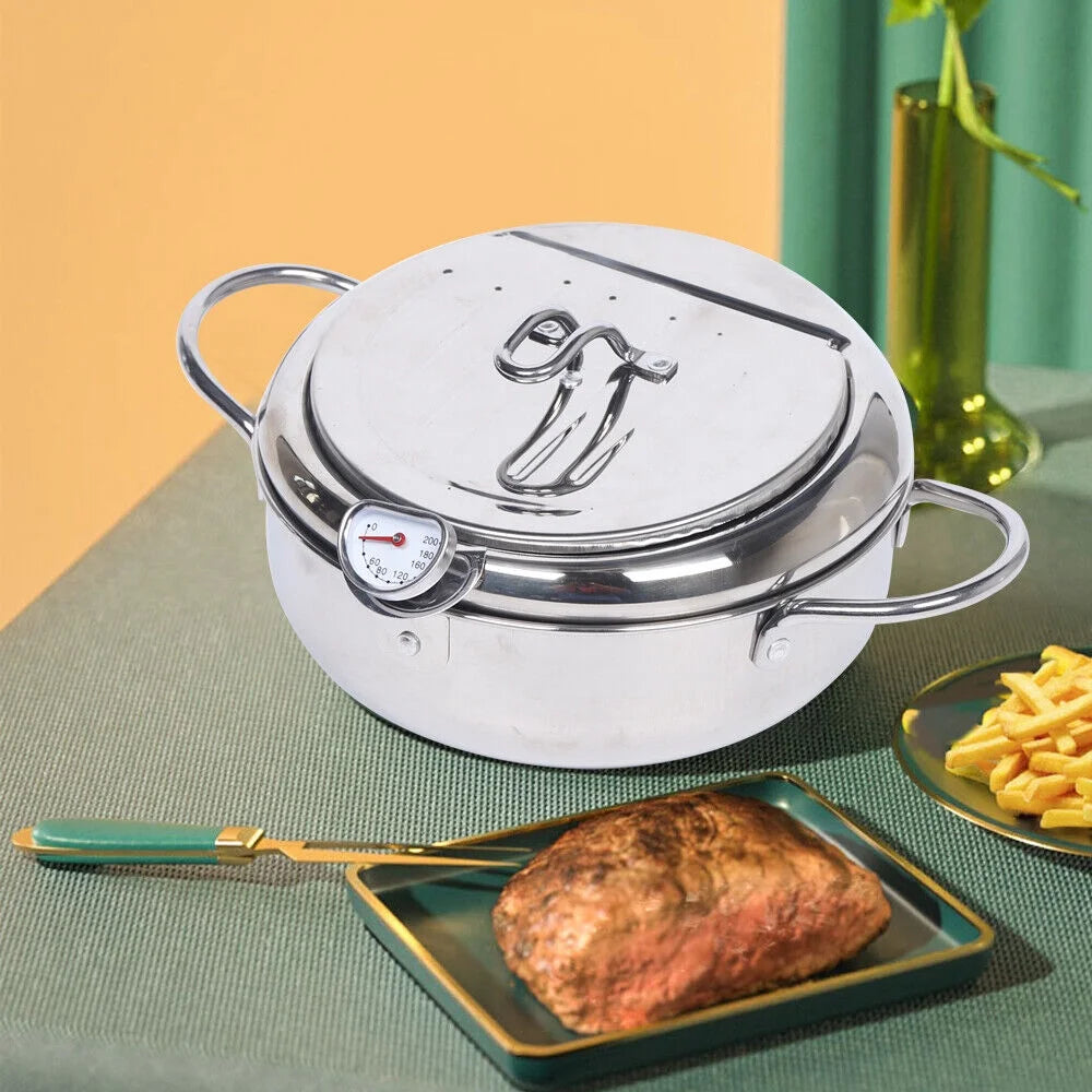 2.2L 304 Stainless Steel Deep Fryer Pot with Temperature Control Lid Z4127