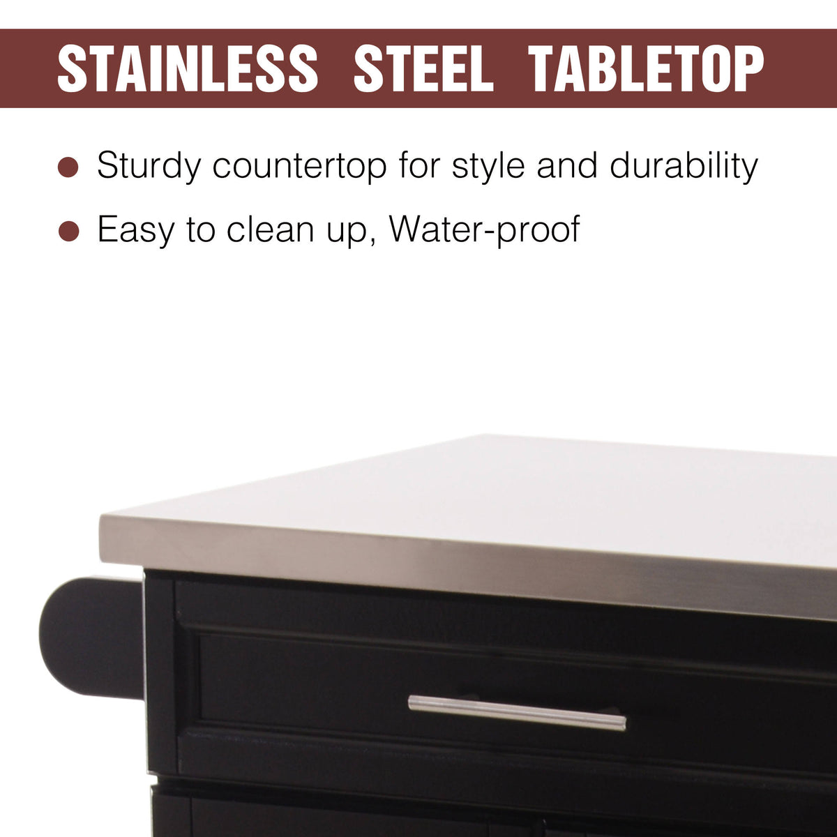 Wood Stainless Steel Rolling Kitchen Island Utility Cart U9831