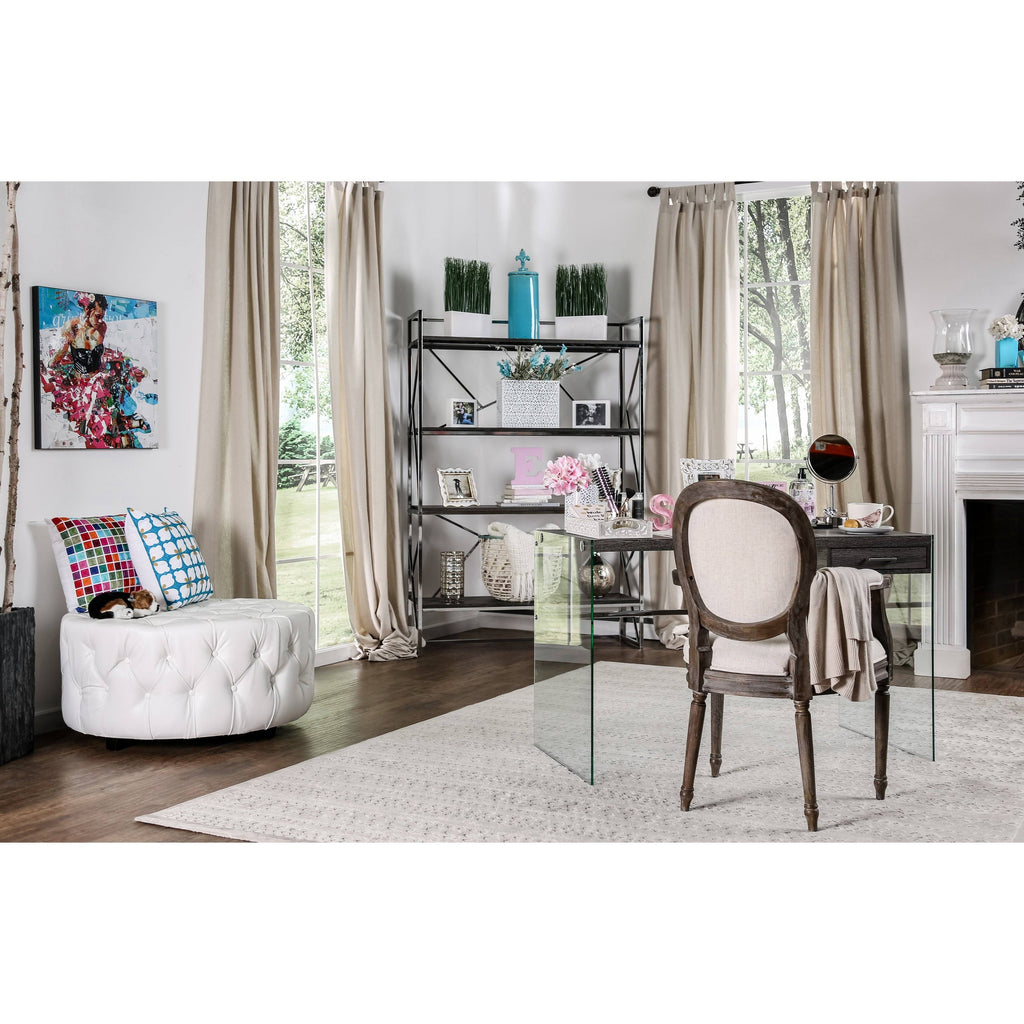 White Round Bonded Leather Ottoman A95761