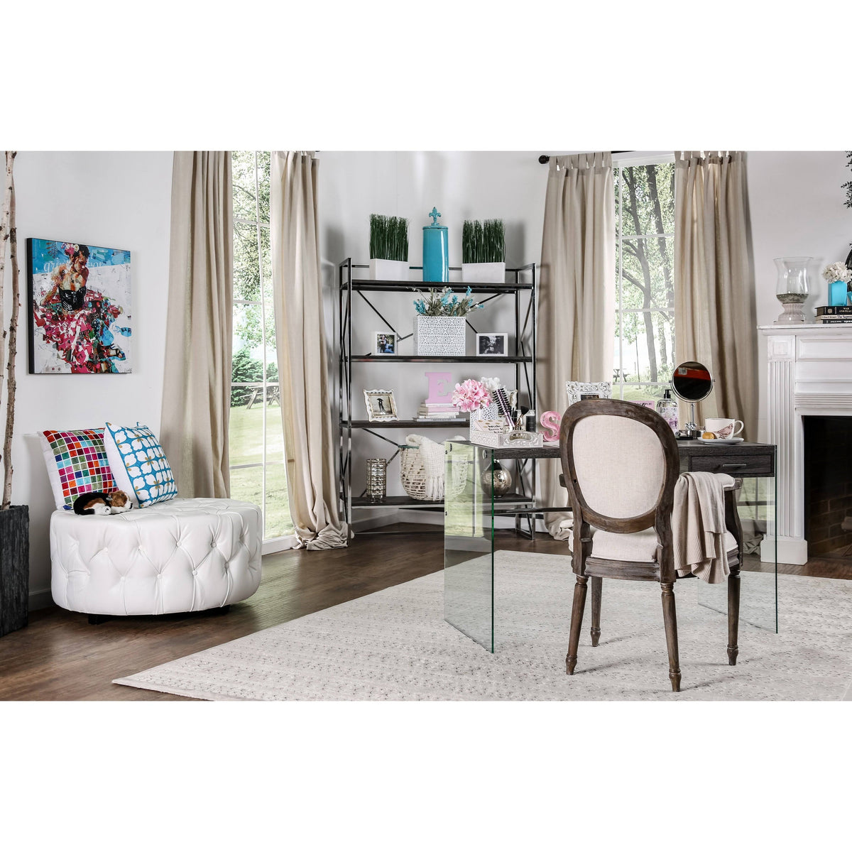 White Round Bonded Leather Ottoman A95761