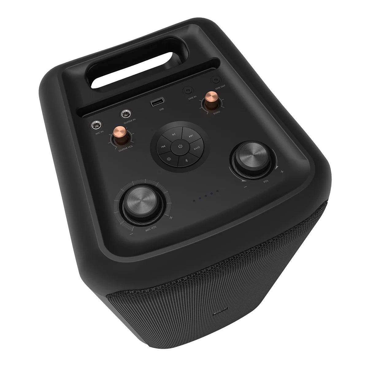 Bluetooth Wireless Party Speaker with Wired Microphone, RGB Lighting, Guitar Input, IPX4 Splash Resistance E5854