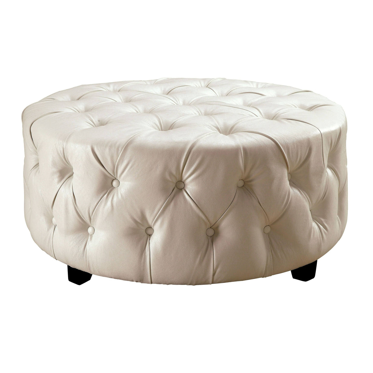 White Round Bonded Leather Ottoman A95761