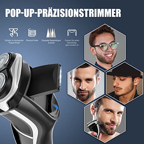 Electric Shaver, Rechargeable Rotary Razor with Pop Up Trimmer and LED Display, IPX7 Waterproof B30423