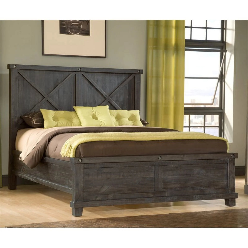 King Solid Pine Wood Panel Bed B32105