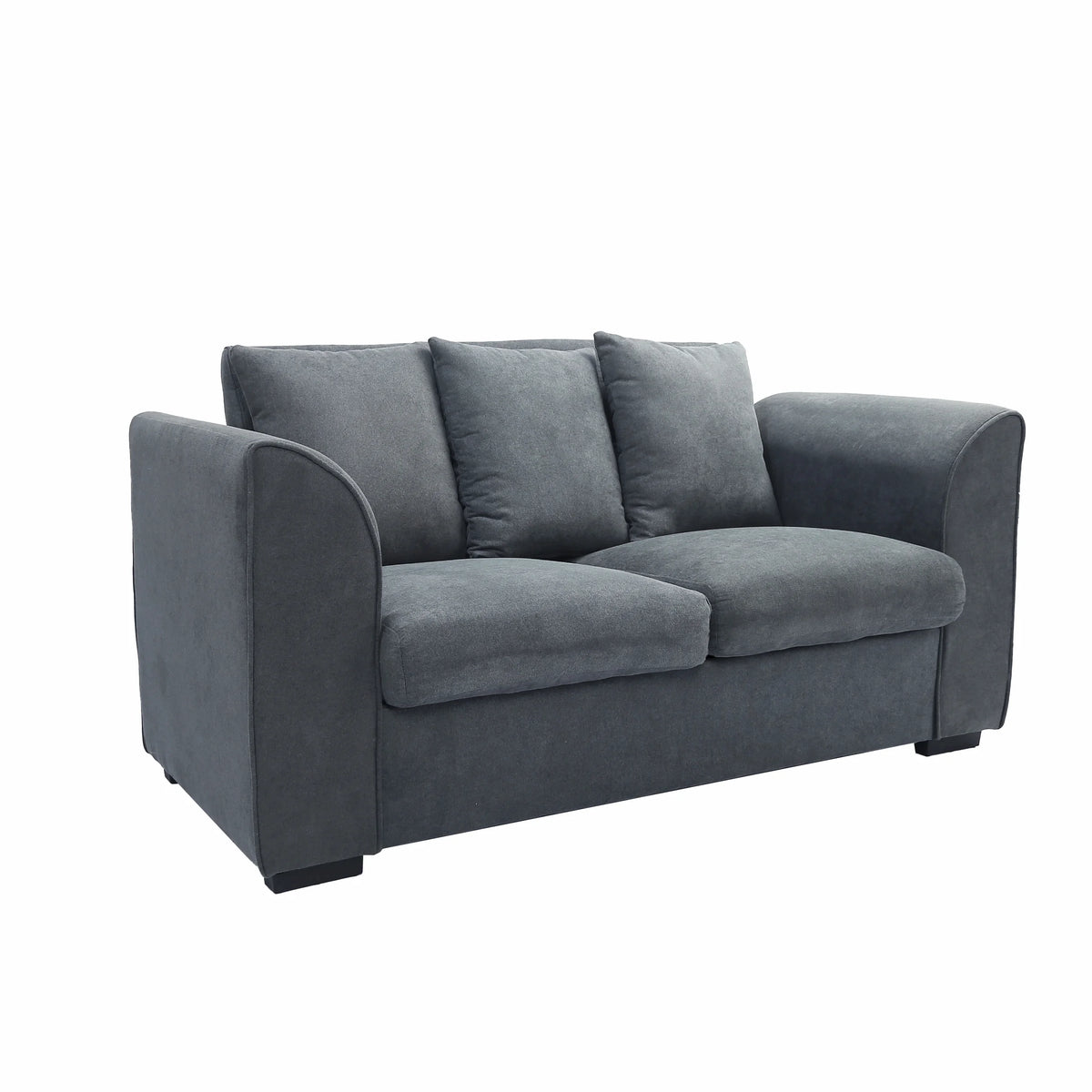 Dark Grey 2-Seat Fabric Loveseat Sofa with 3 Pillows K216132